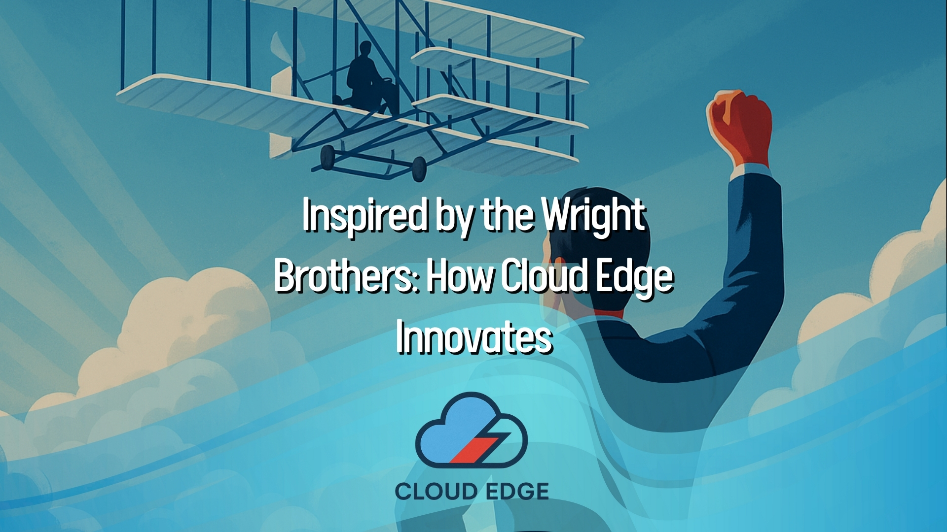 Historical depiction of the Wright brothers symbolising innovation and pioneering spirit, inspiring the forward-thinking mindset of Cloud Edge, based in Colchester